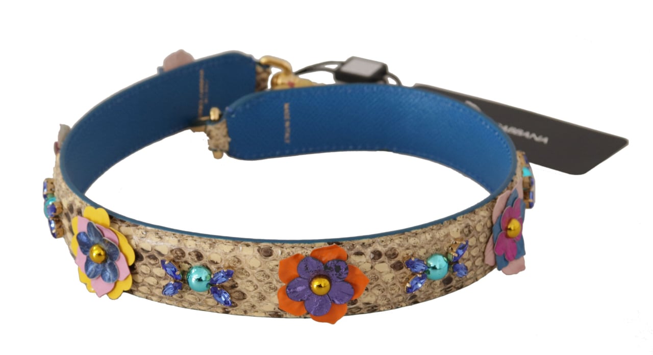 Dolce & Gabbana Beige Python Leather Floral Studded Shoulder Strap Beige