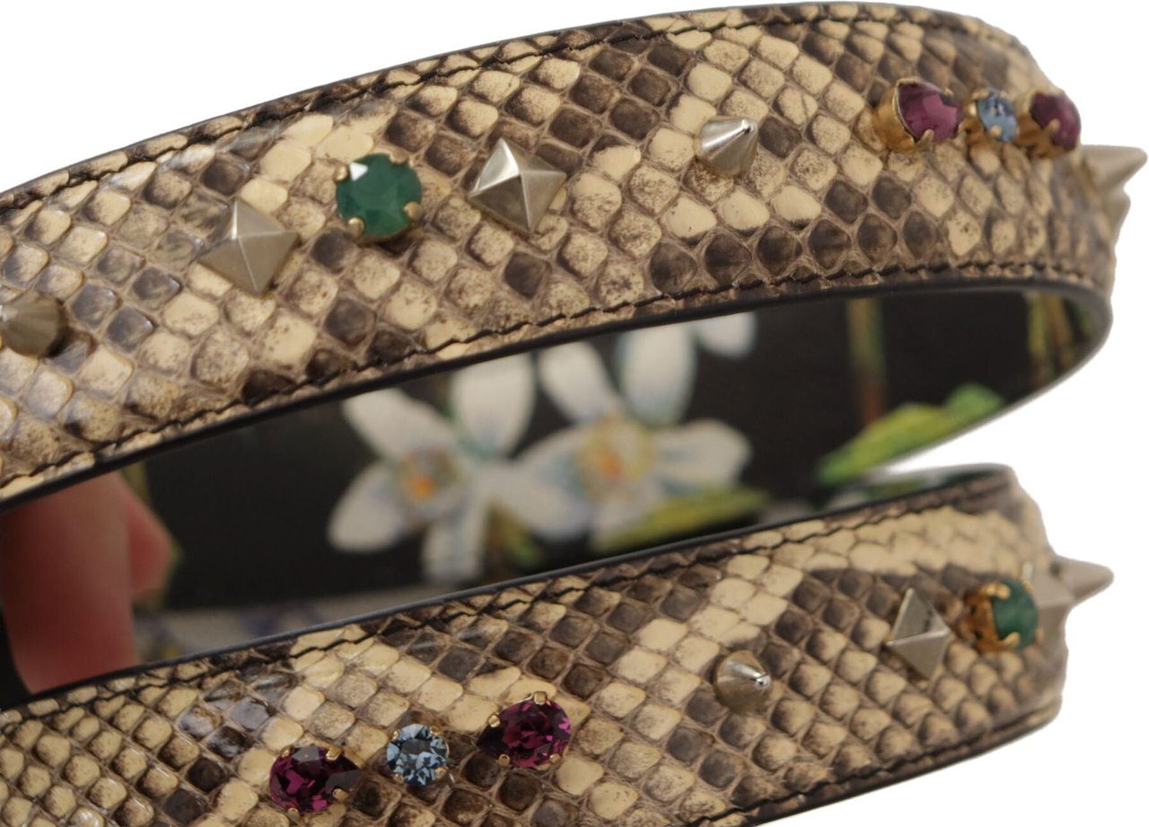 Dolce & Gabbana Beige Exotic Leather Crystals Reversible Shoulder Strap Beige