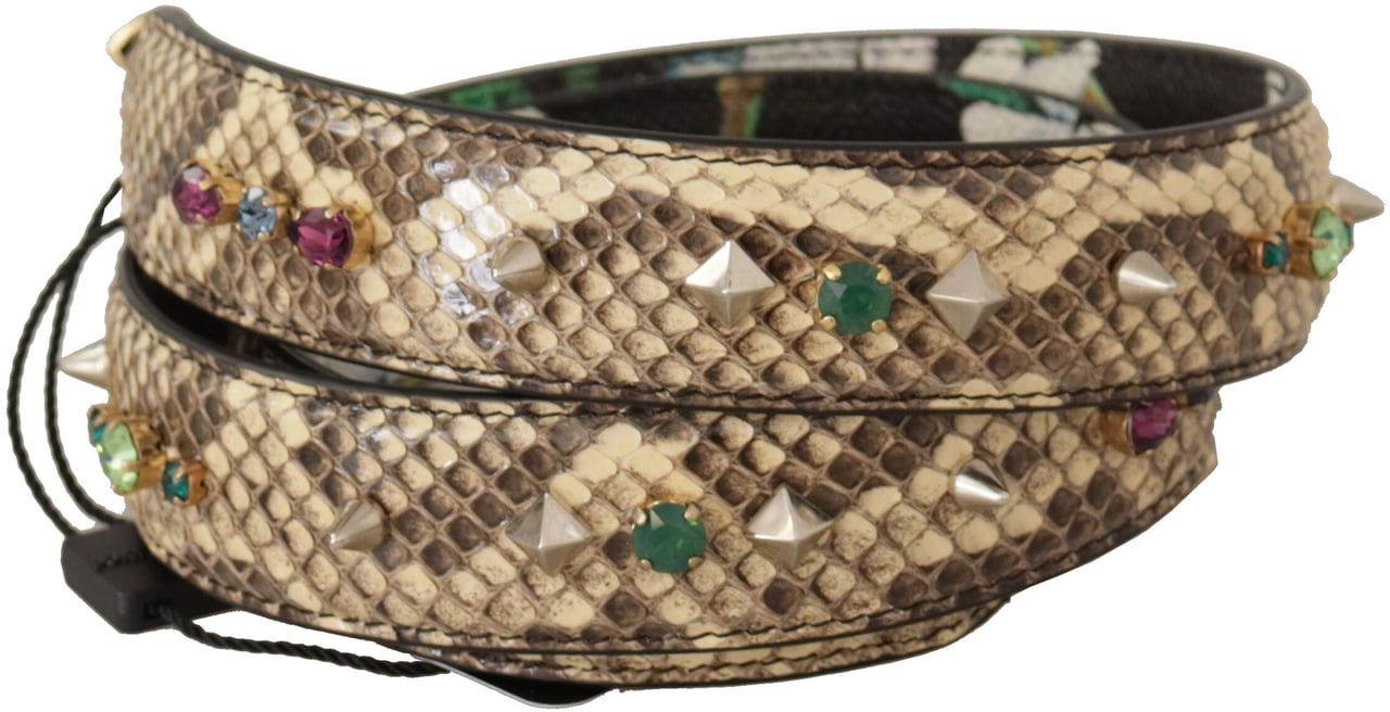 Dolce & Gabbana Beige Exotic Leather Crystals Reversible Shoulder Strap Beige
