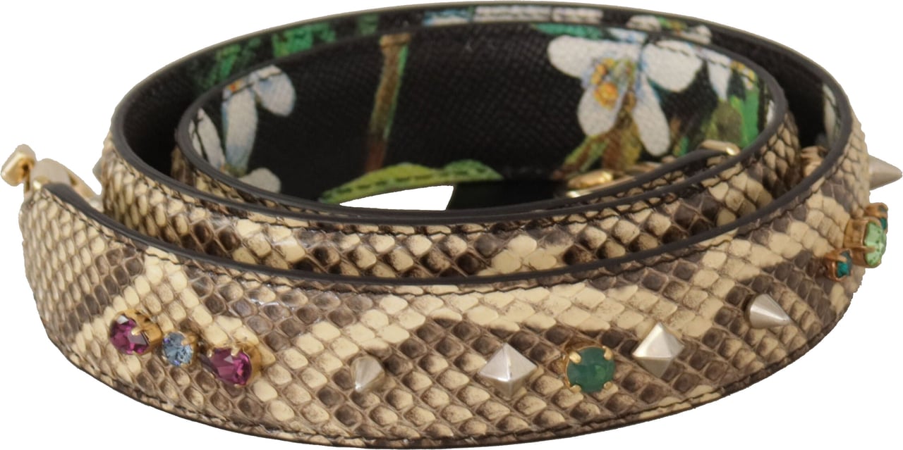 Dolce & Gabbana Beige Exotic Leather Crystals Reversible Shoulder Strap Beige
