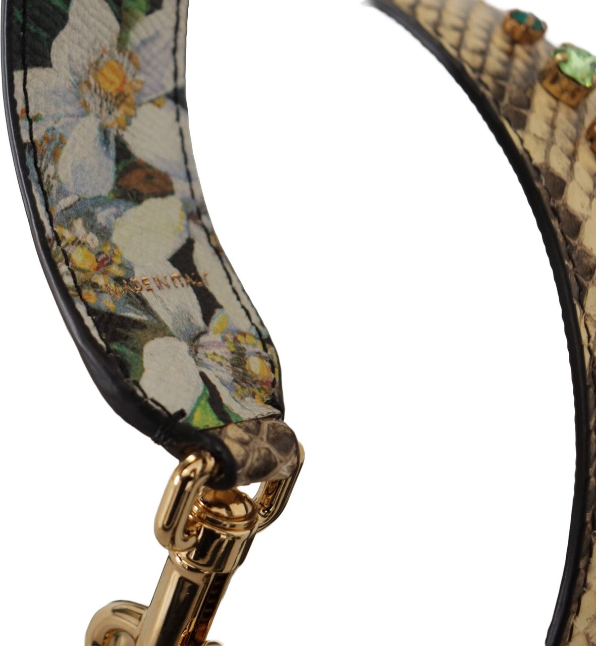 Dolce & Gabbana Beige Exotic Leather Crystals Reversible Shoulder Strap Beige