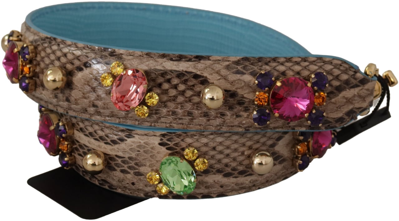 Dolce & Gabbana Brown Exotic Leather Crystals Shoulder Strap Bruin