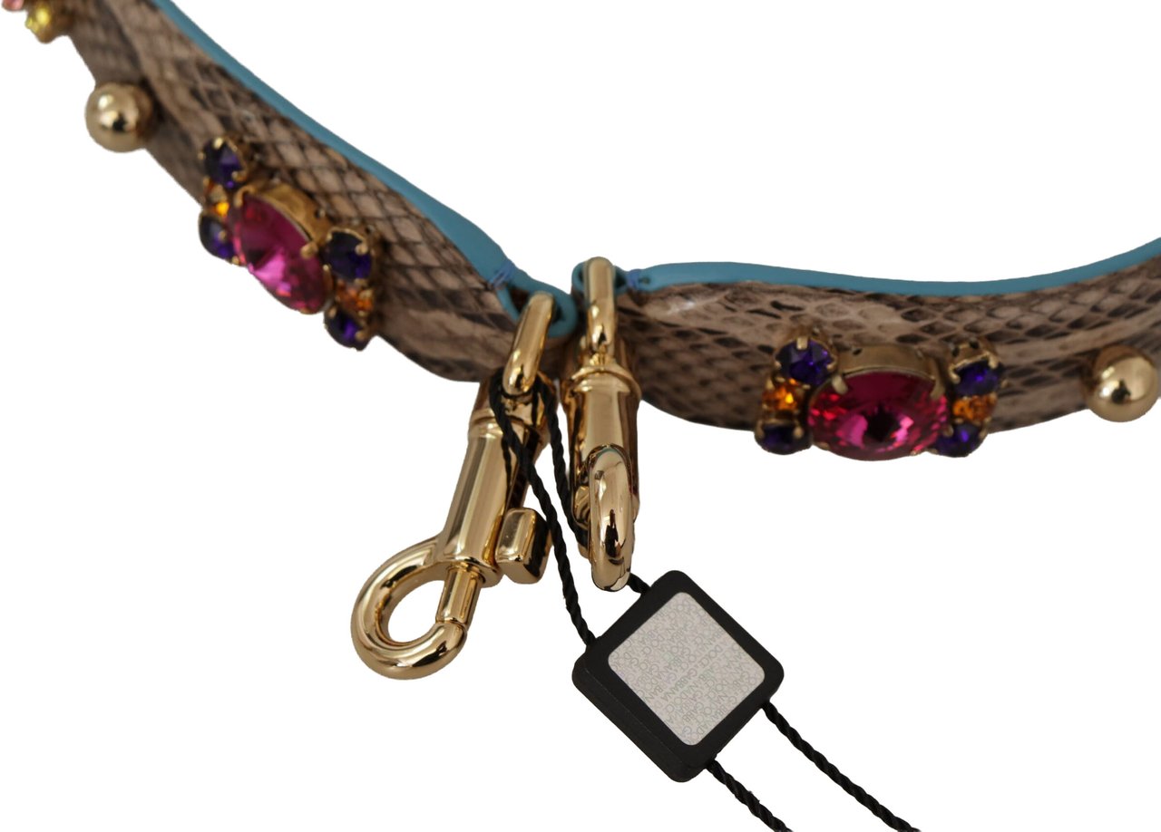 Dolce & Gabbana Brown Exotic Leather Crystals Shoulder Strap Bruin