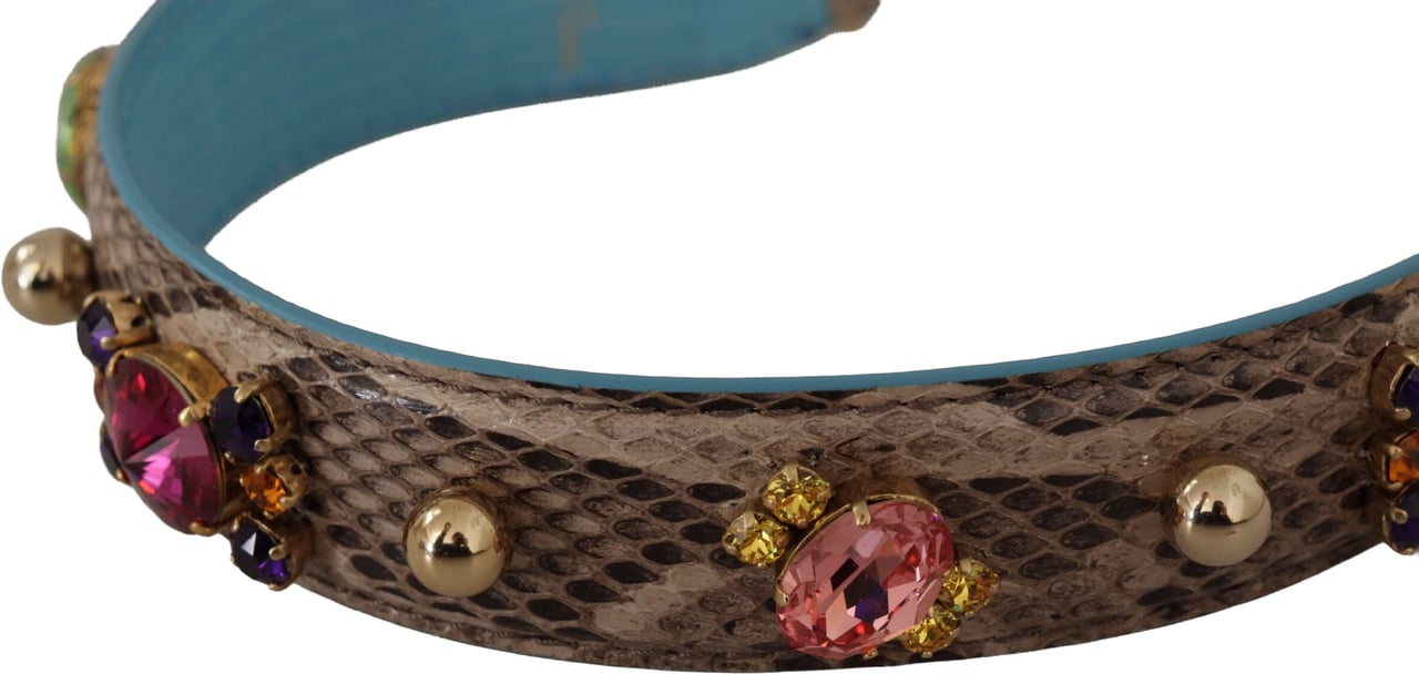 Dolce & Gabbana Brown Exotic Leather Crystals Shoulder Strap Bruin