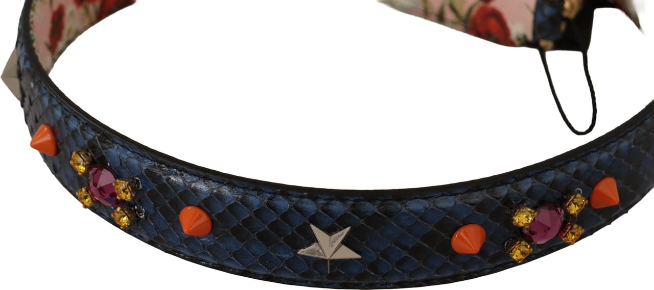Dolce & Gabbana Blue Exotic Leather Crystals Reversible Shoulder Strap Blauw