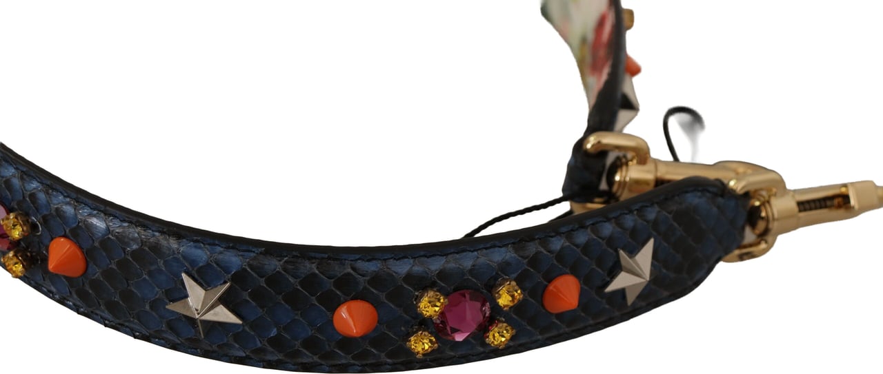 Dolce & Gabbana Blue Exotic Leather Crystals Reversible Shoulder Strap Blauw
