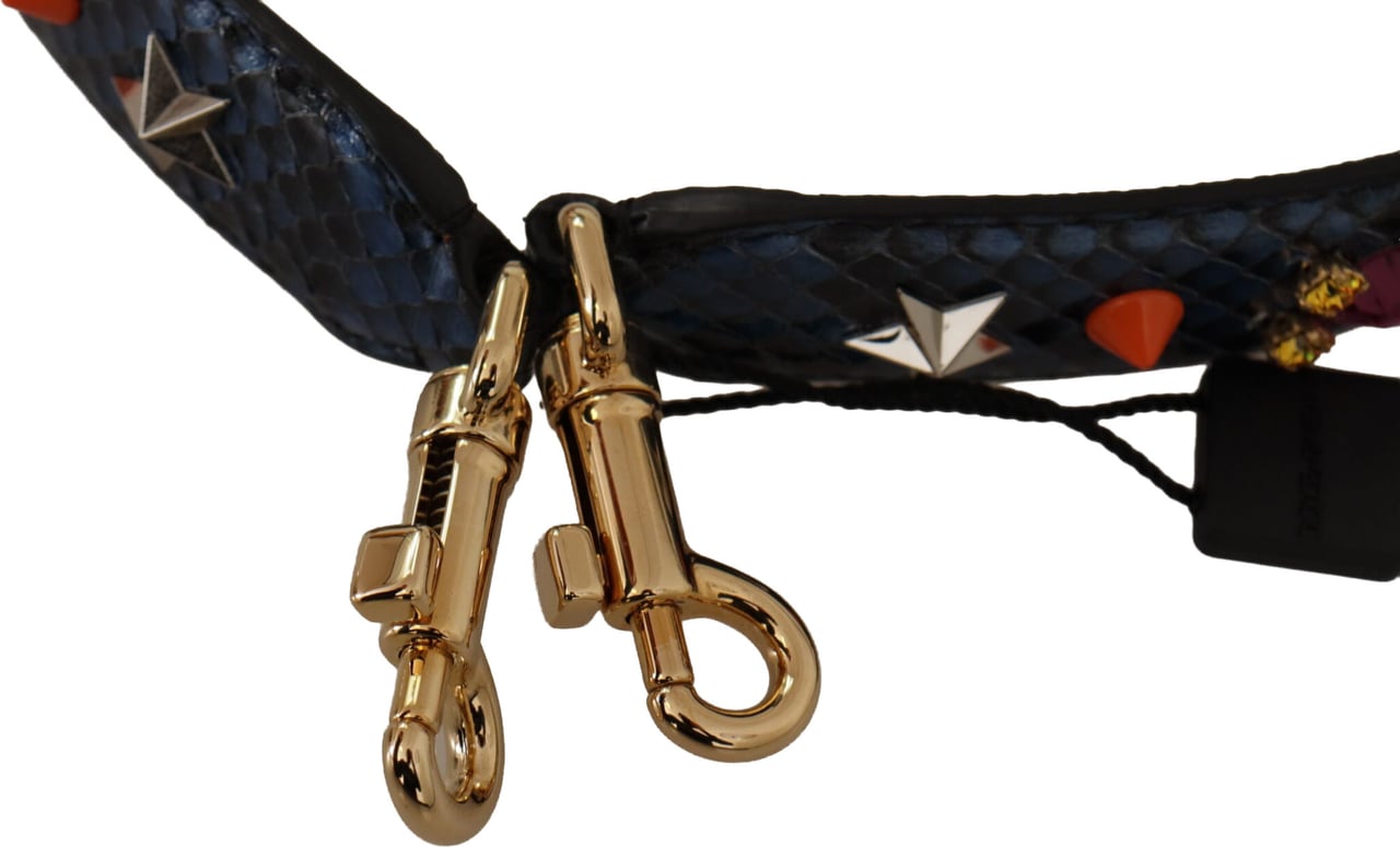 Dolce & Gabbana Blue Exotic Leather Crystals Reversible Shoulder Strap Blauw