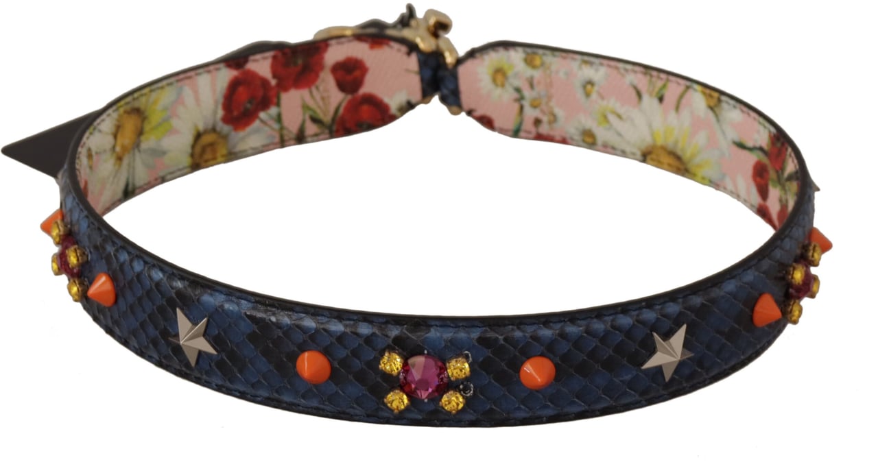 Dolce & Gabbana Blue Exotic Leather Crystals Reversible Shoulder Strap Blauw