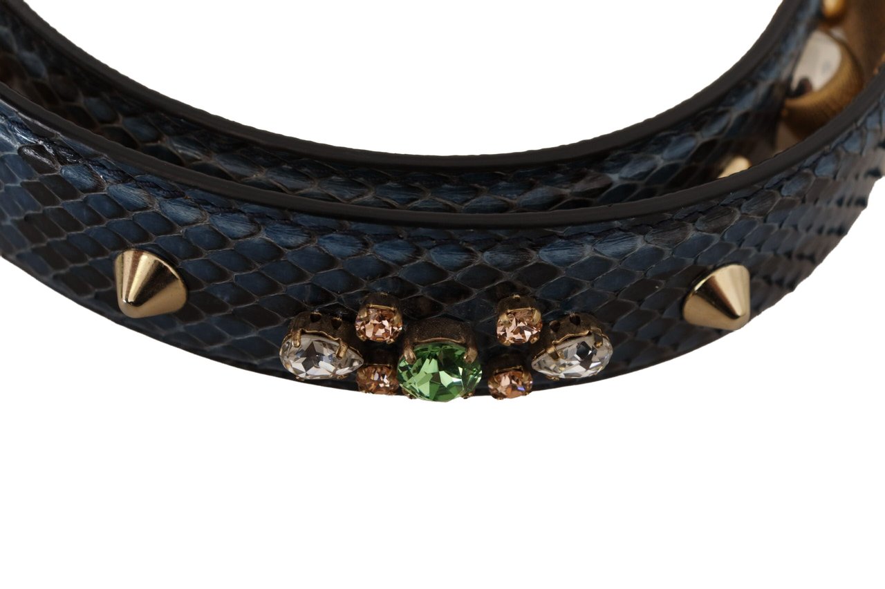 Dolce & Gabbana Blue Exotic Leather Crystals Shoulder Strap Blauw