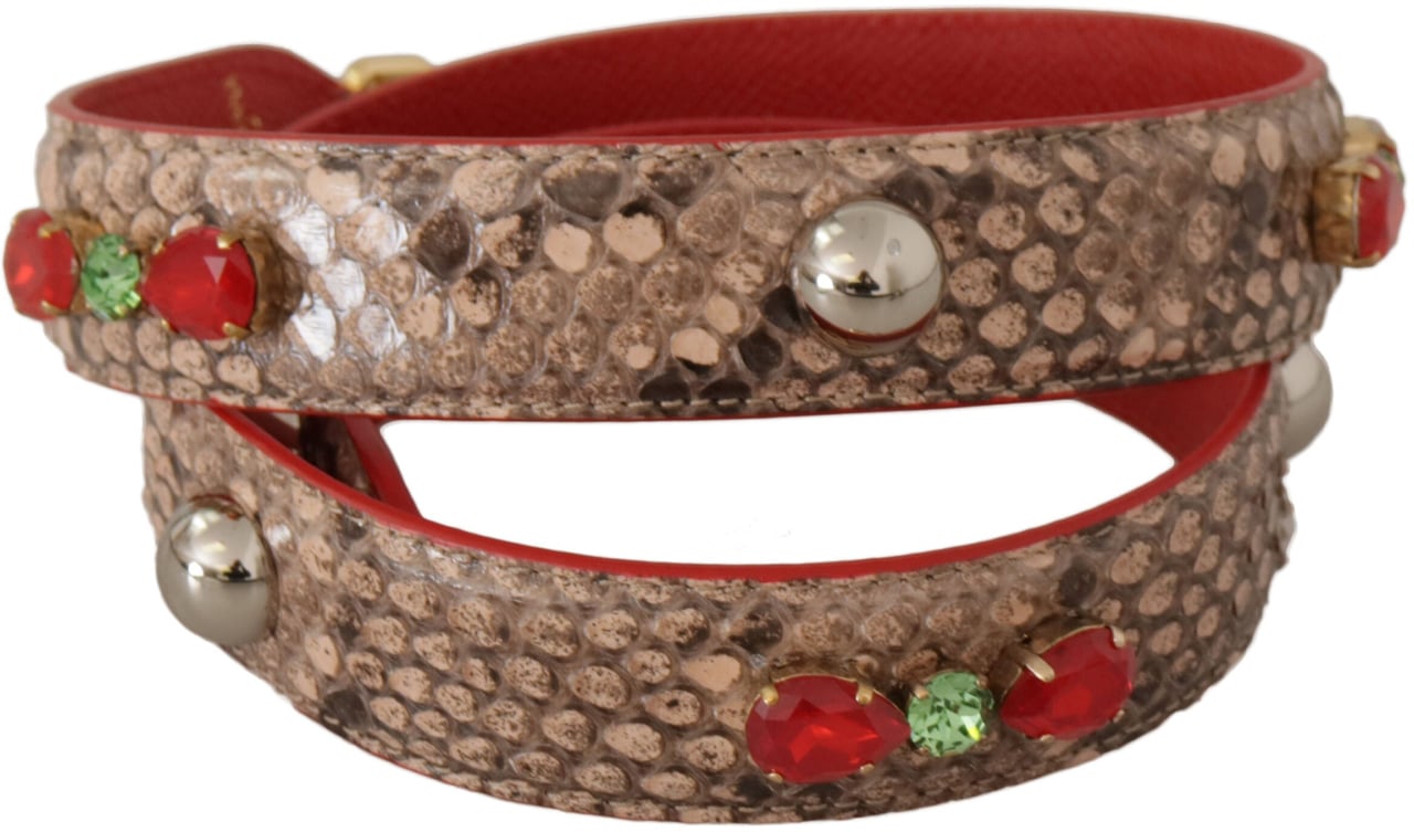 Dolce & Gabbana Brown Python Leather Crystals Shoulder Strap Bruin