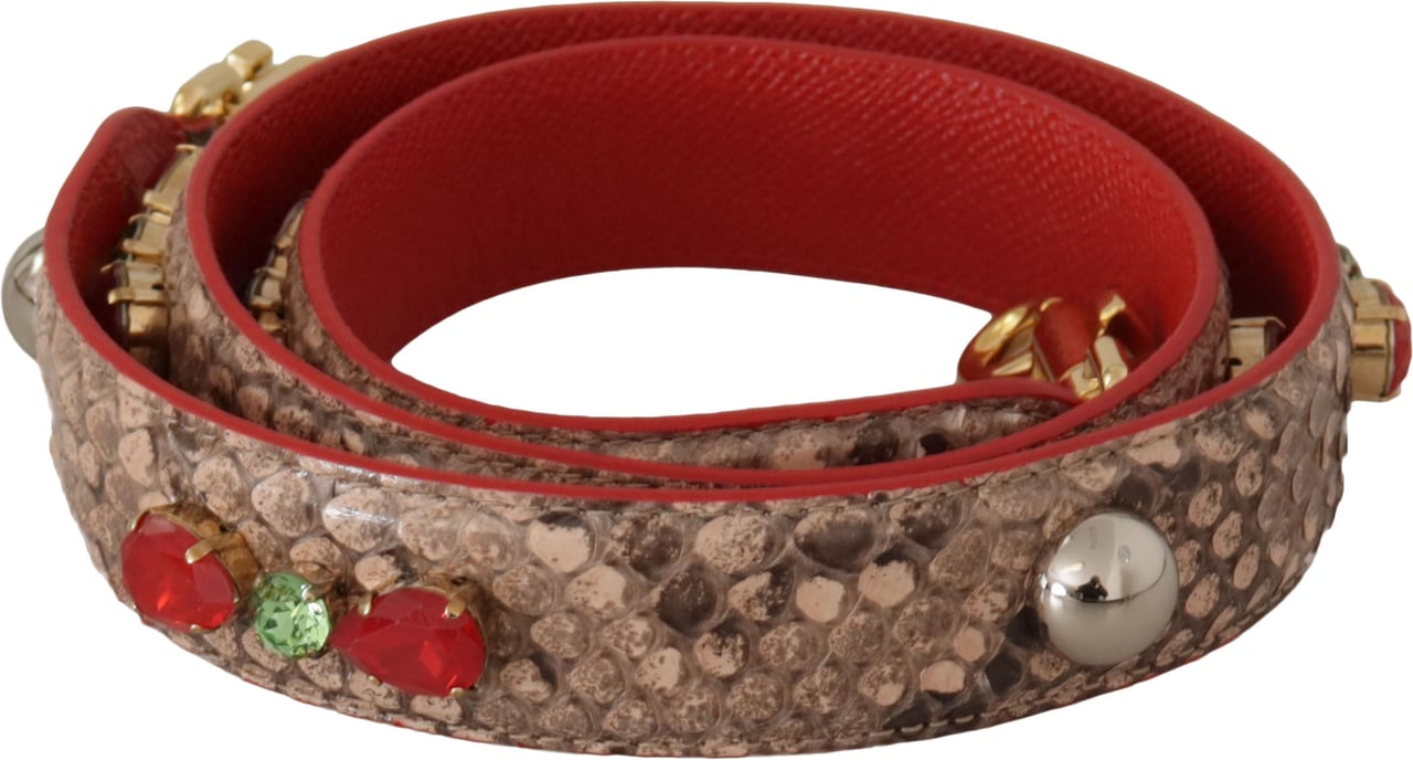 Dolce & Gabbana Brown Python Leather Crystals Shoulder Strap Bruin