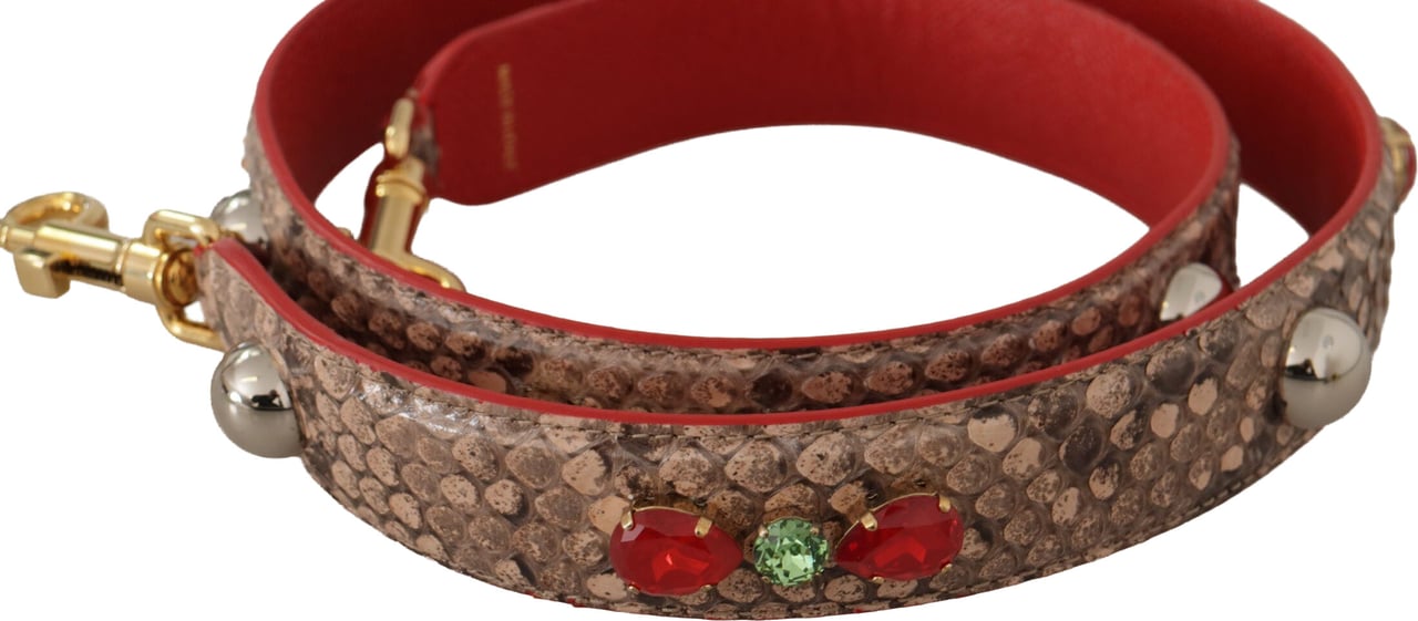 Dolce & Gabbana Brown Python Leather Crystals Shoulder Strap Bruin