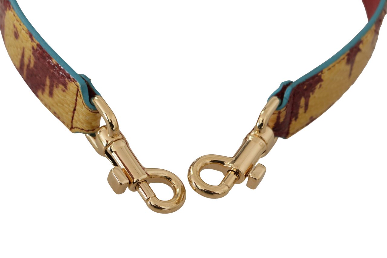Dolce & Gabbana Yellow Red Leather Gold Tone Shoulder Strap Geel