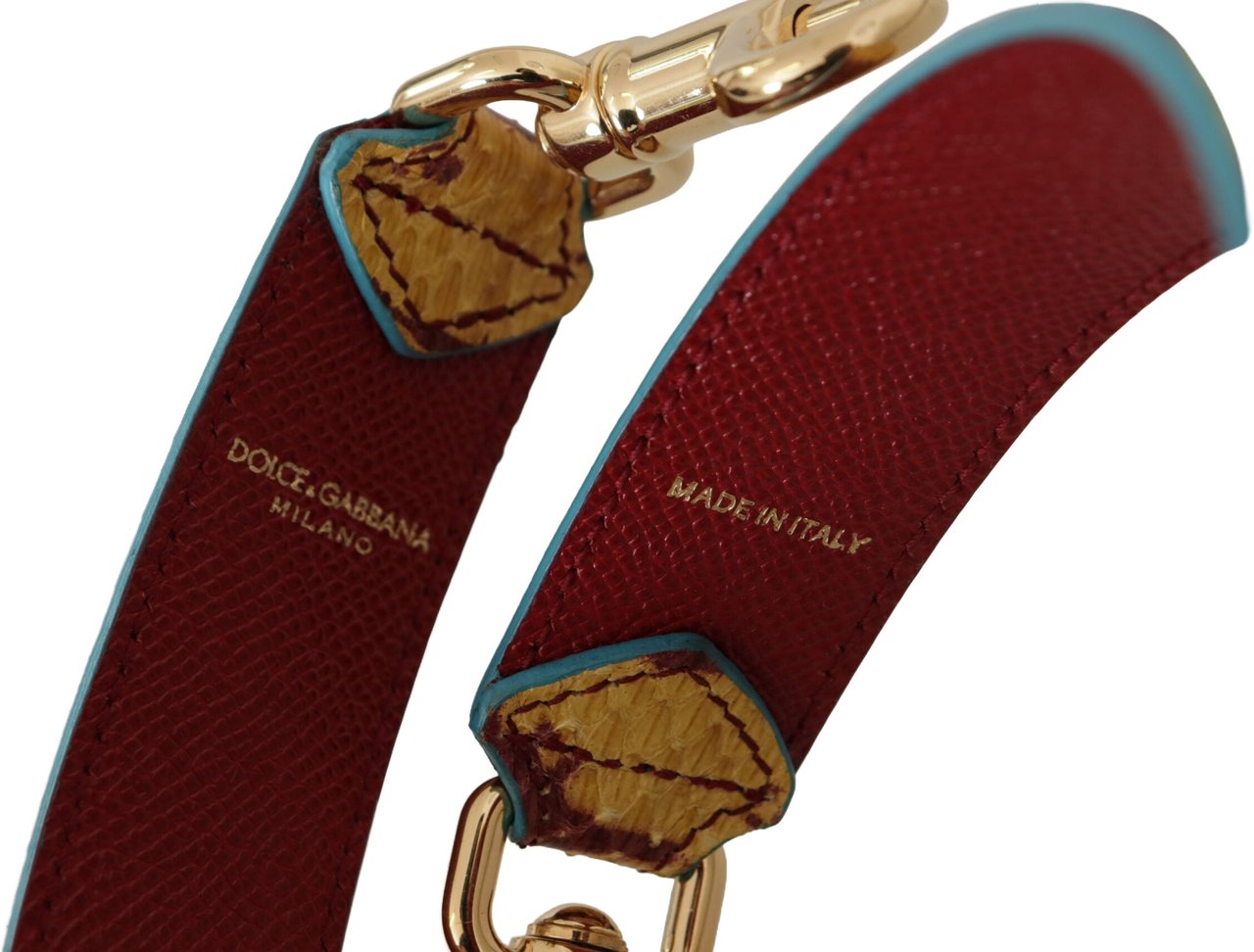 Dolce & Gabbana Yellow Red Leather Gold Tone Shoulder Strap Geel