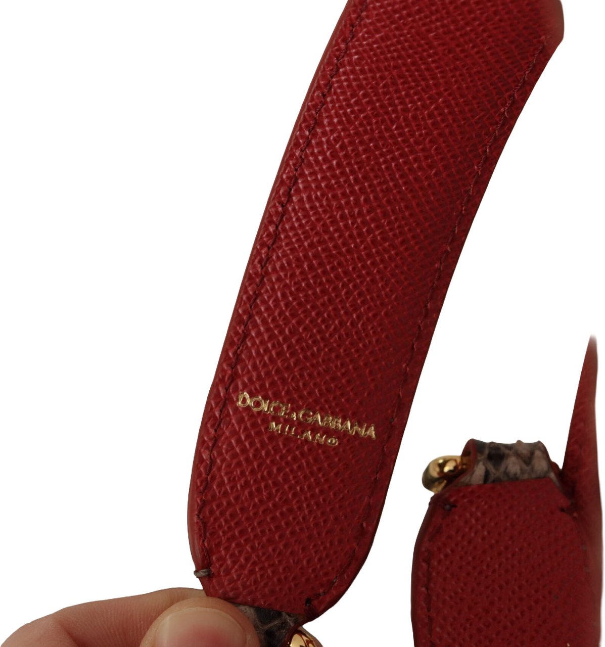 Dolce & Gabbana Brown Python Leather Studded Shoulder Strap Bruin