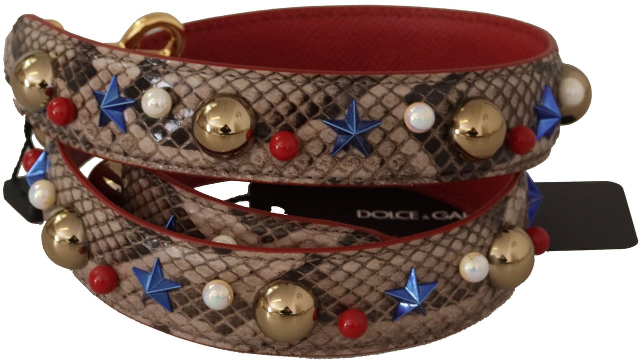 Dolce & Gabbana Brown Python Leather Studded Shoulder Strap Bruin