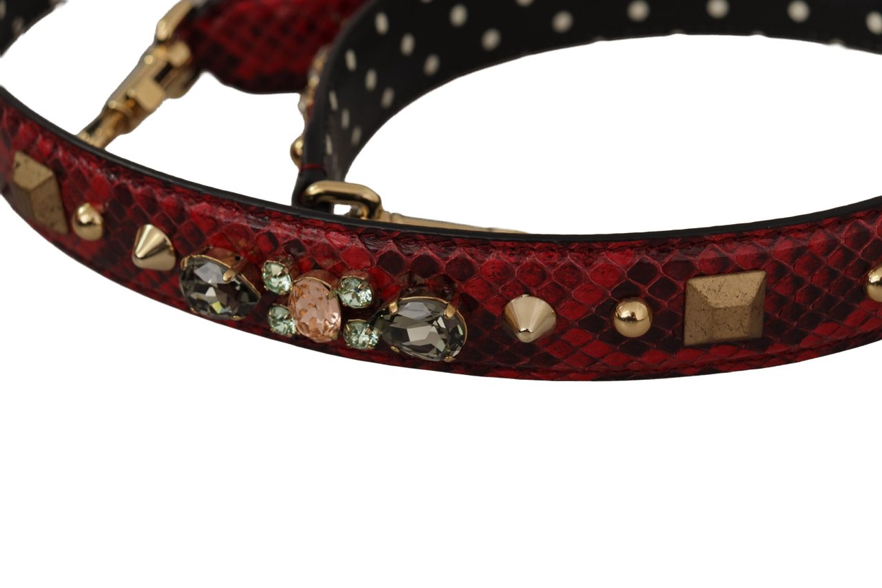 Dolce & Gabbana Red Python Leather Crystals Reversible Shoulder Strap Rood