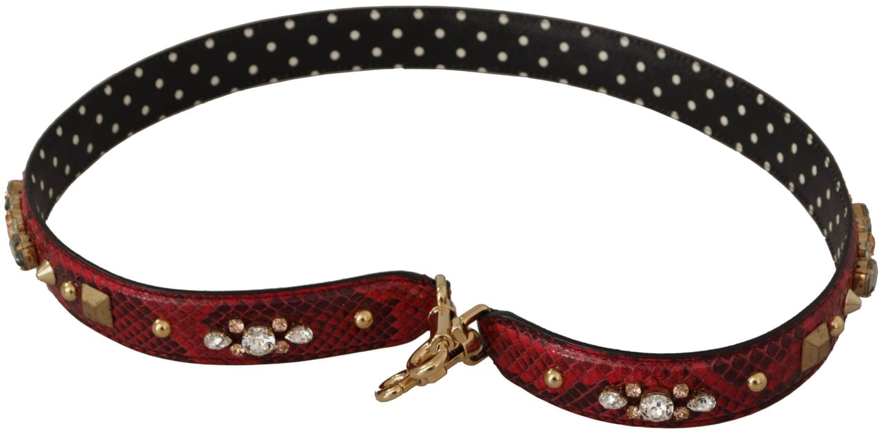 Dolce & Gabbana Red Python Leather Crystals Reversible Shoulder Strap Rood