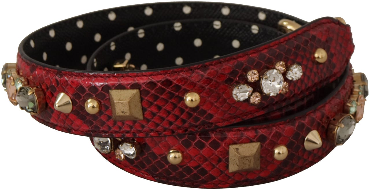 Dolce & Gabbana Red Python Leather Crystals Reversible Shoulder Strap Rood