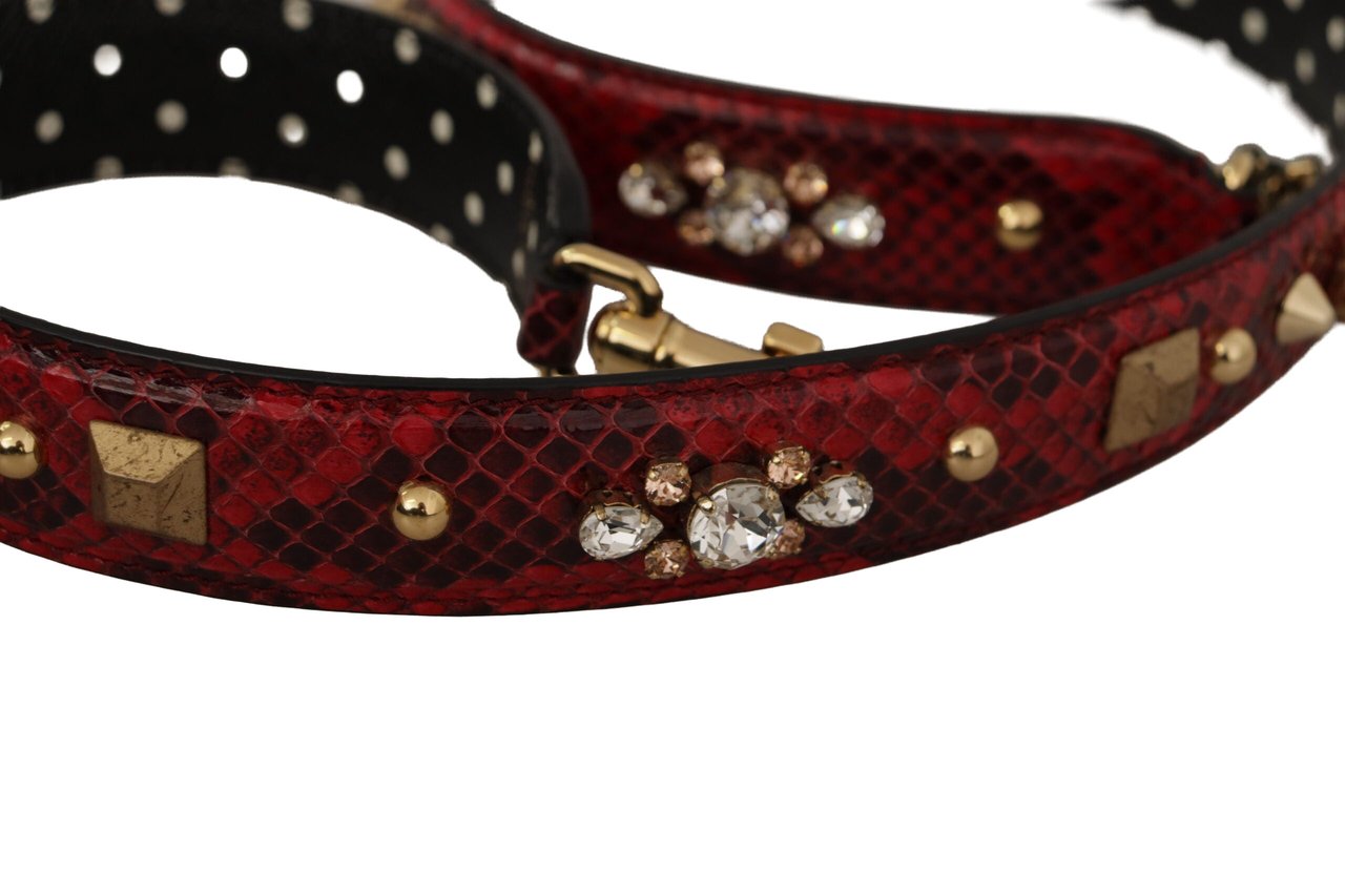 Dolce & Gabbana Red Python Leather Crystals Reversible Shoulder Strap Rood