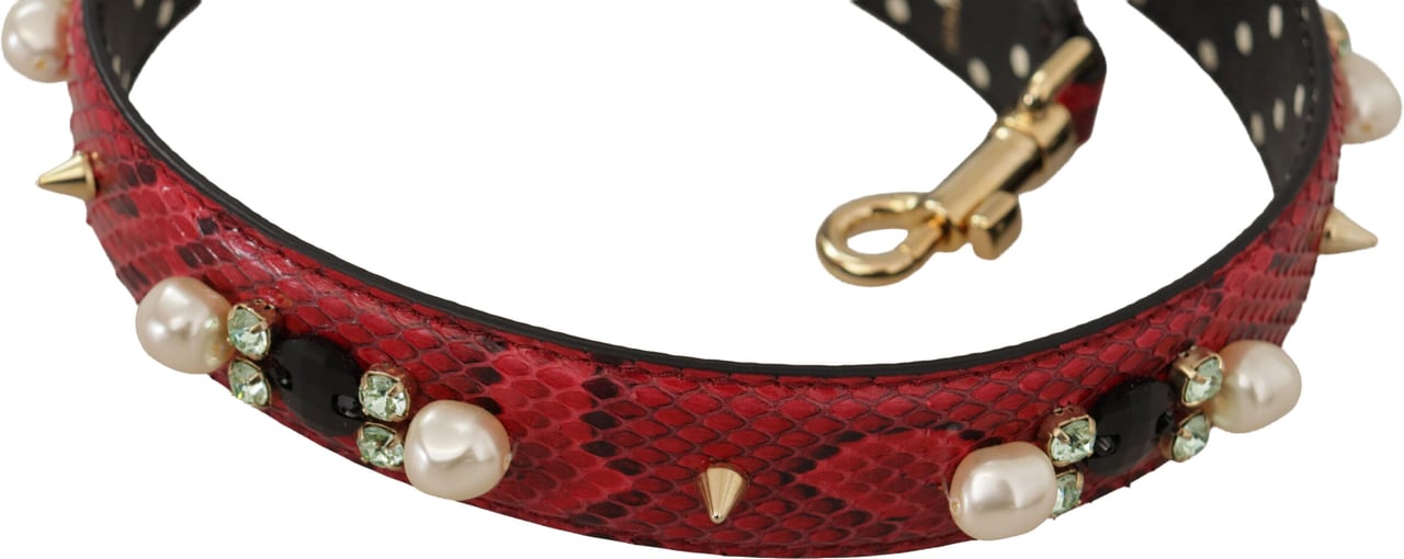 Dolce & Gabbana Red Python Leather Crystals Reversible Shoulder Strap Rood