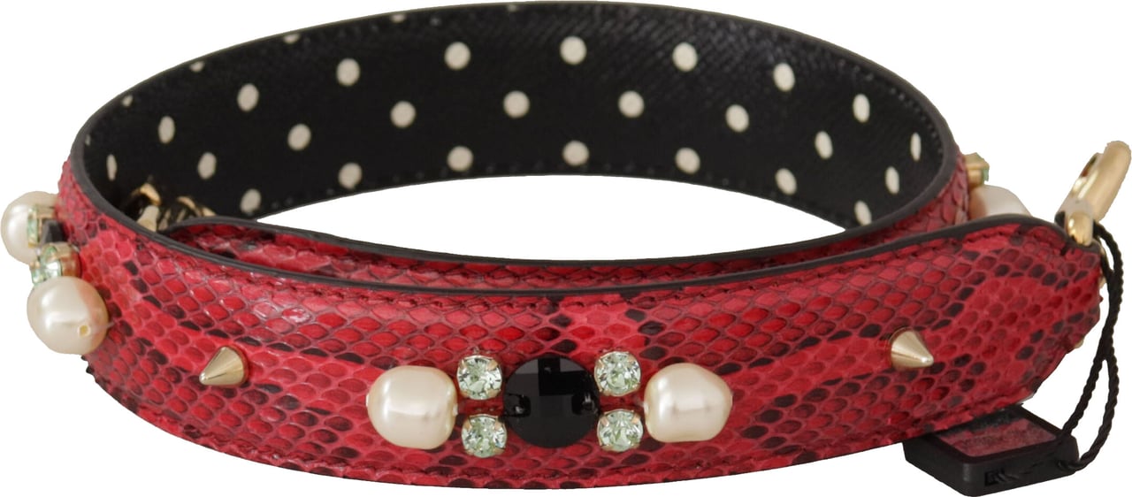 Dolce & Gabbana Red Python Leather Crystals Reversible Shoulder Strap Rood