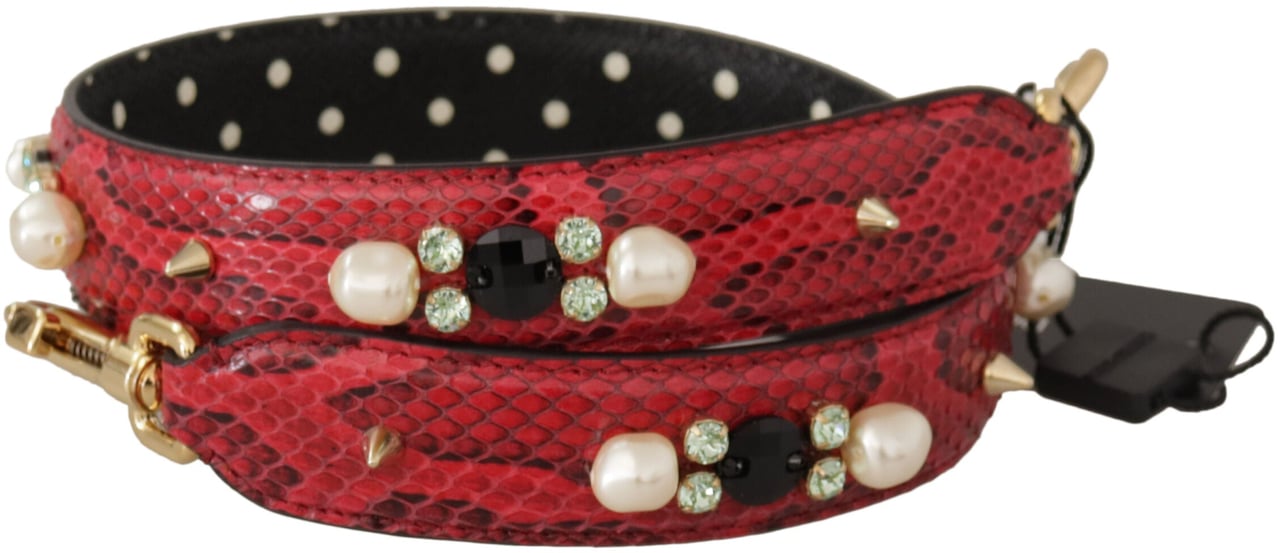 Dolce & Gabbana Red Python Leather Crystals Reversible Shoulder Strap Rood