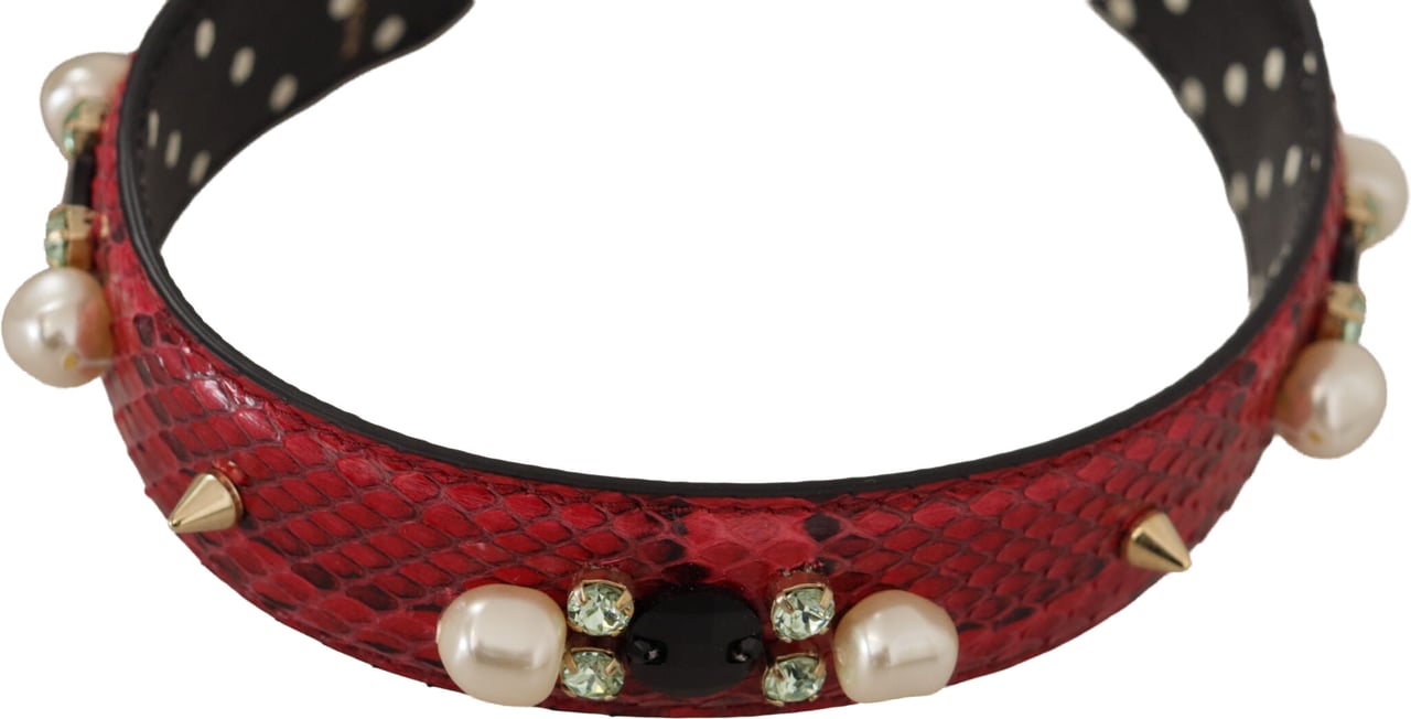 Dolce & Gabbana Red Python Leather Crystals Reversible Shoulder Strap Rood