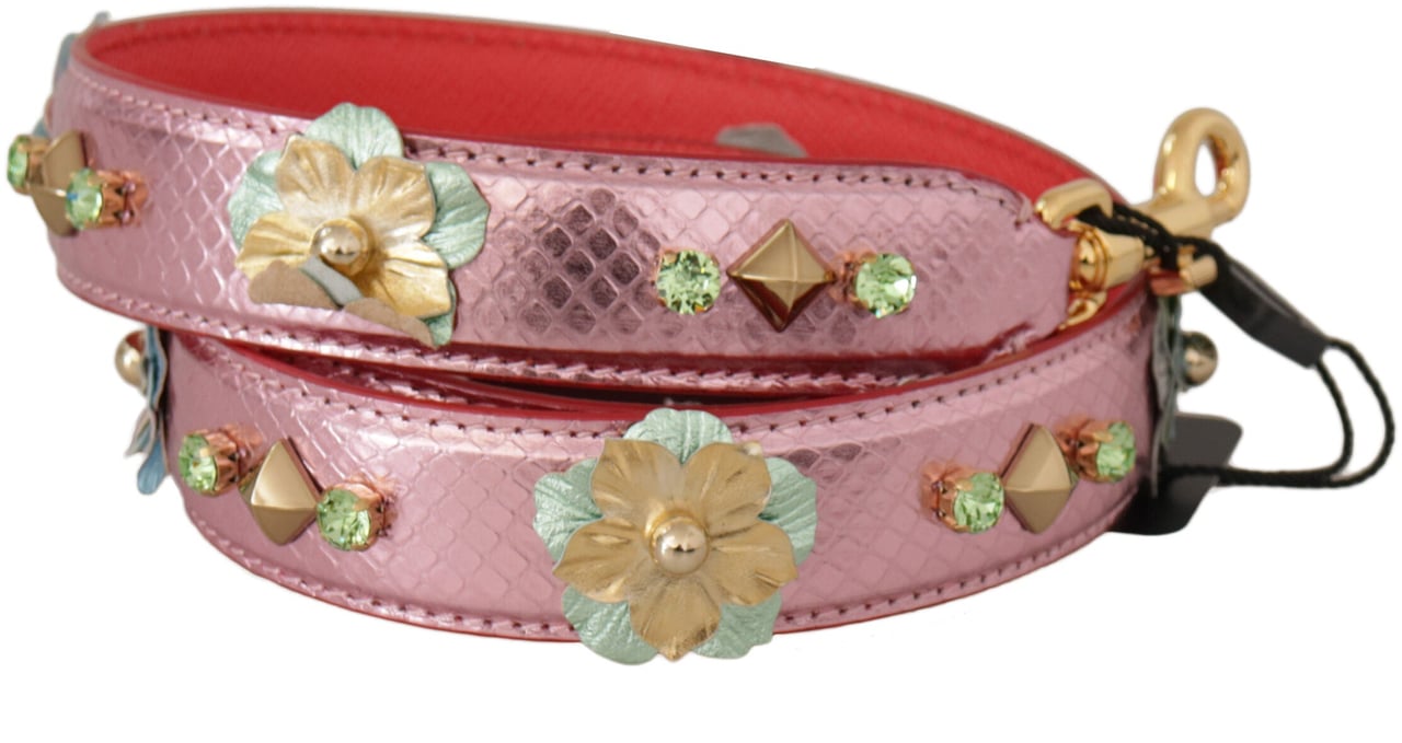 Dolce & Gabbana Metallic Pink Leather Studded Shoulder Strap Roze