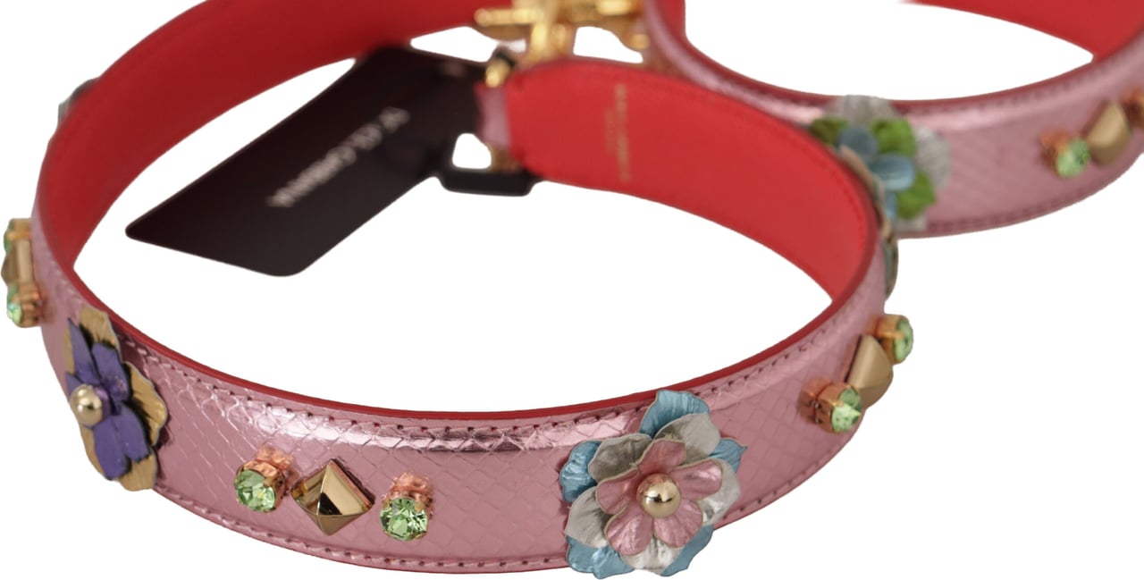 Dolce & Gabbana Metallic Pink Leather Studded Shoulder Strap Roze