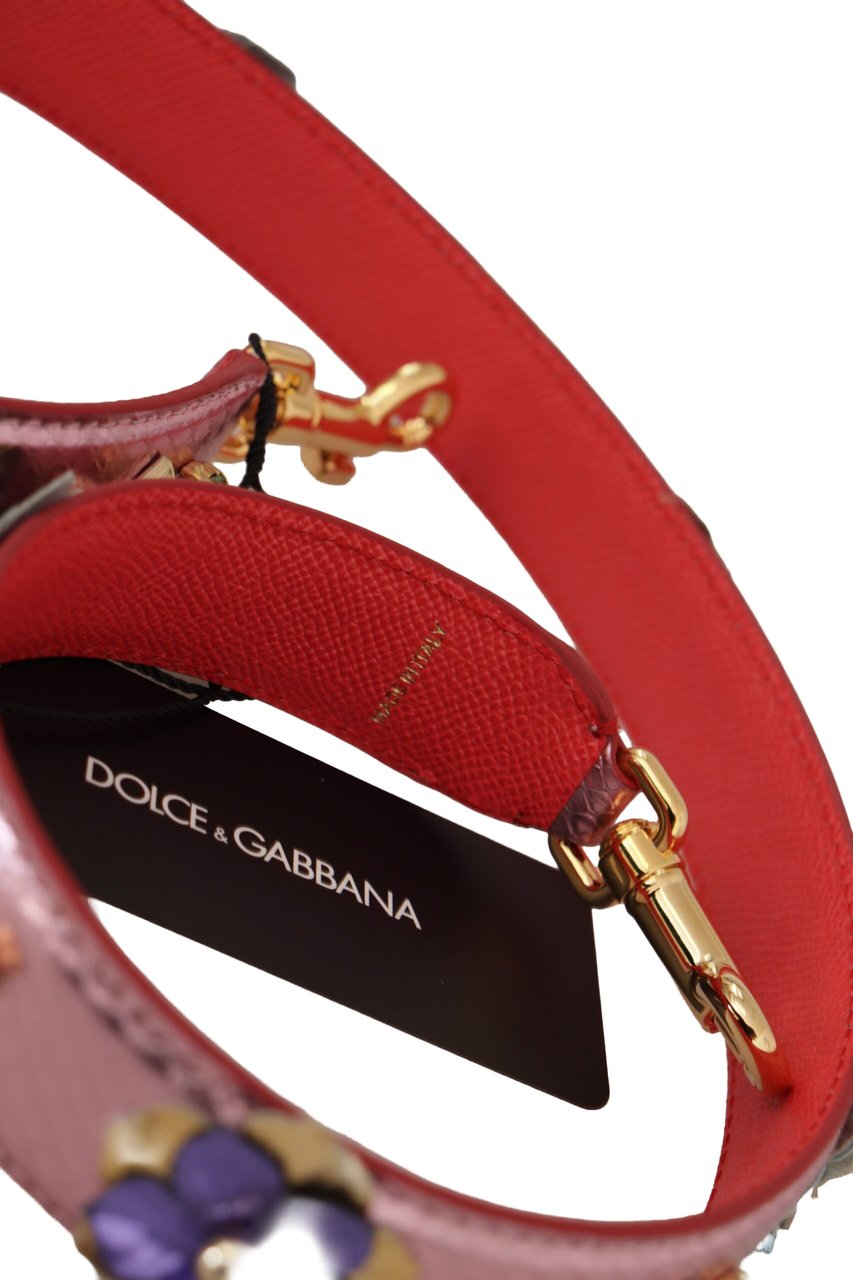 Dolce & Gabbana Metallic Pink Leather Studded Shoulder Strap Roze