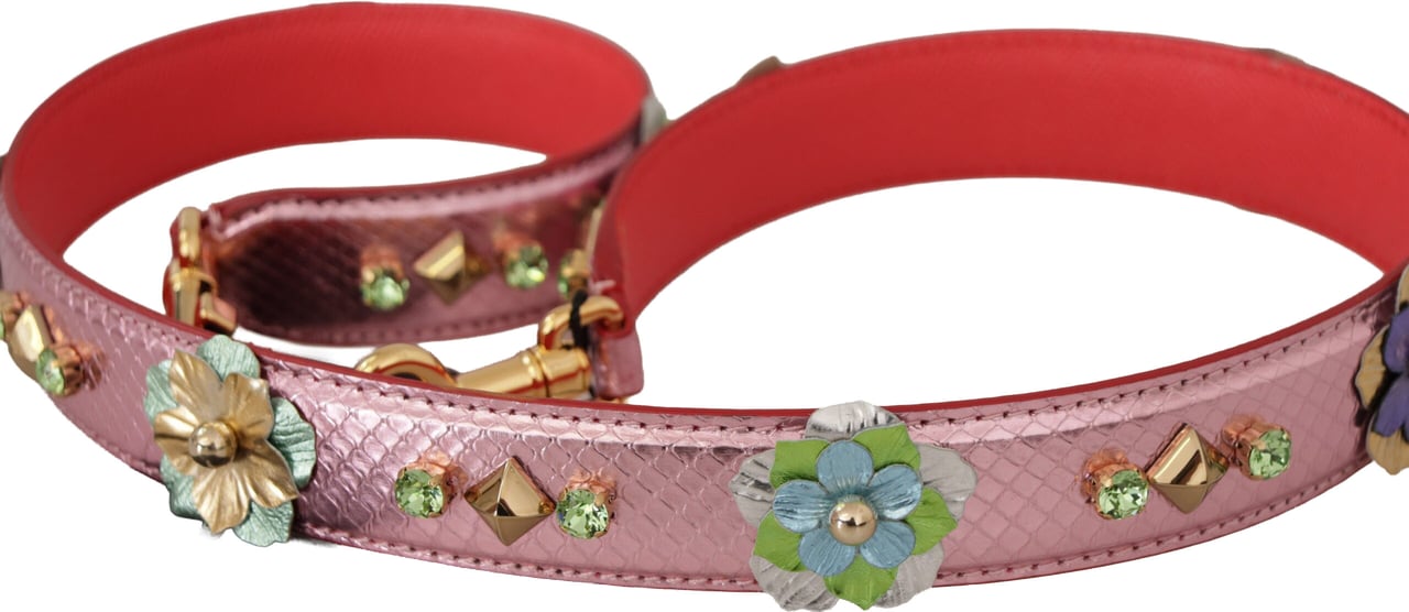Dolce & Gabbana Metallic Pink Leather Studded Shoulder Strap Roze