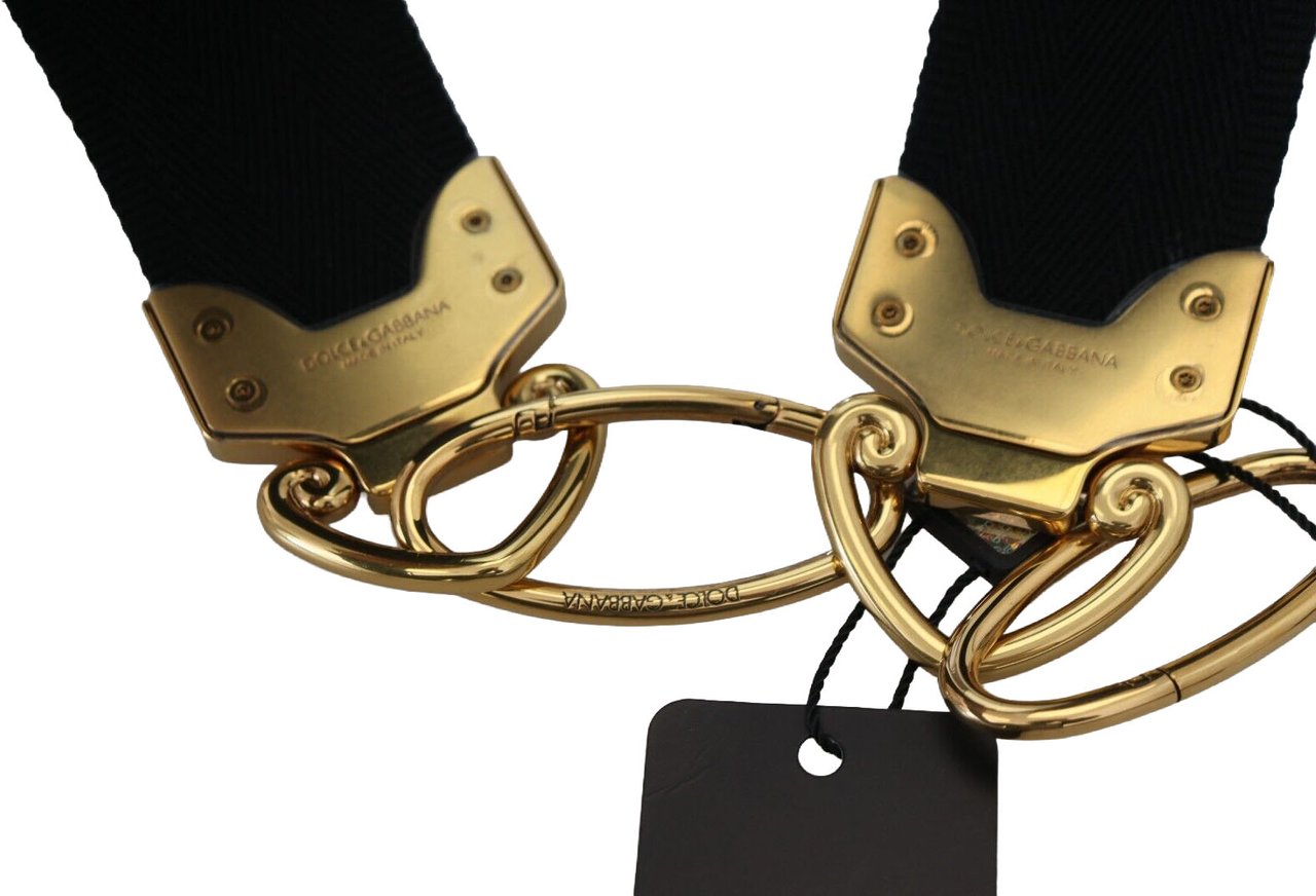 Dolce & Gabbana Black Gold Logo Print Brass Bag Shoulder Strap Zwart