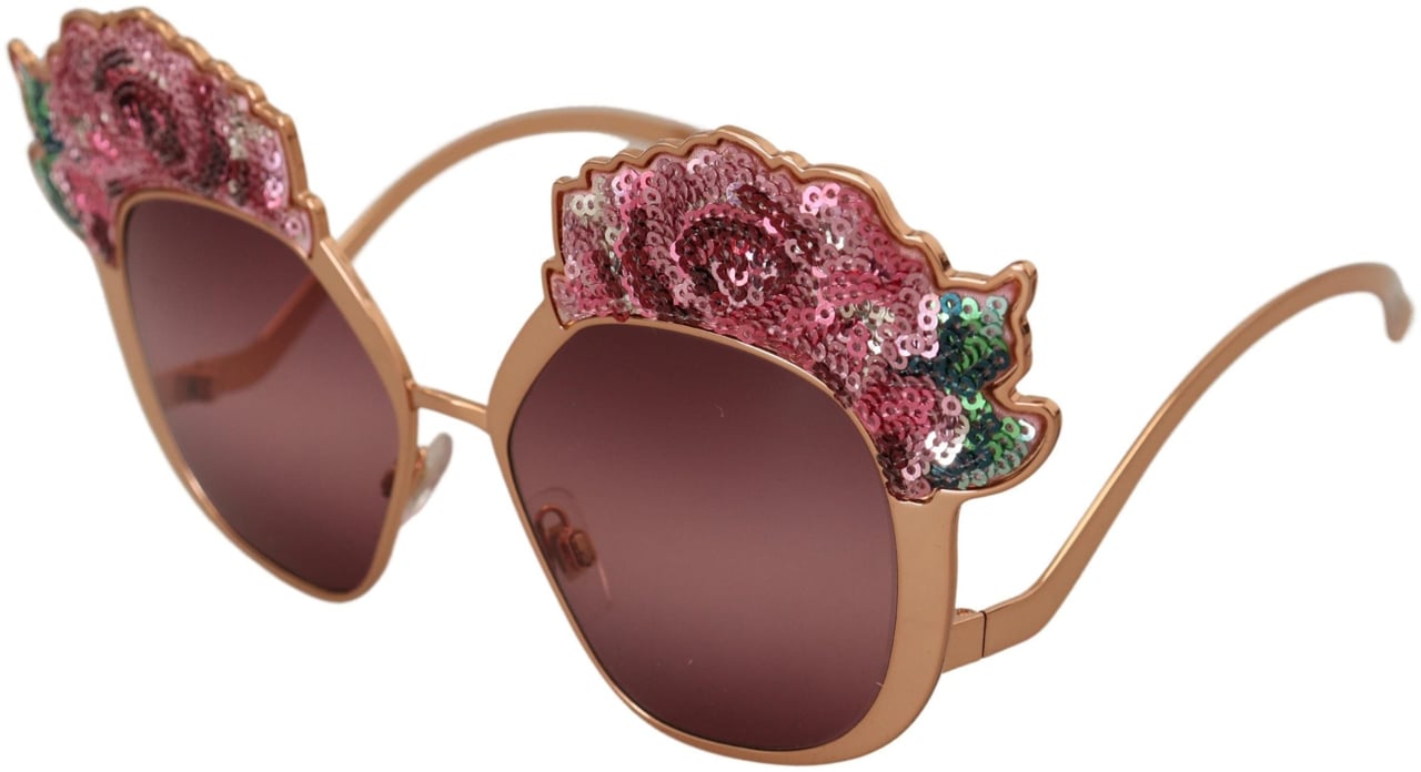 Dolce & Gabbana Pink Gold Rose Sequin Embroidery DG2202 Sunglasses Goud