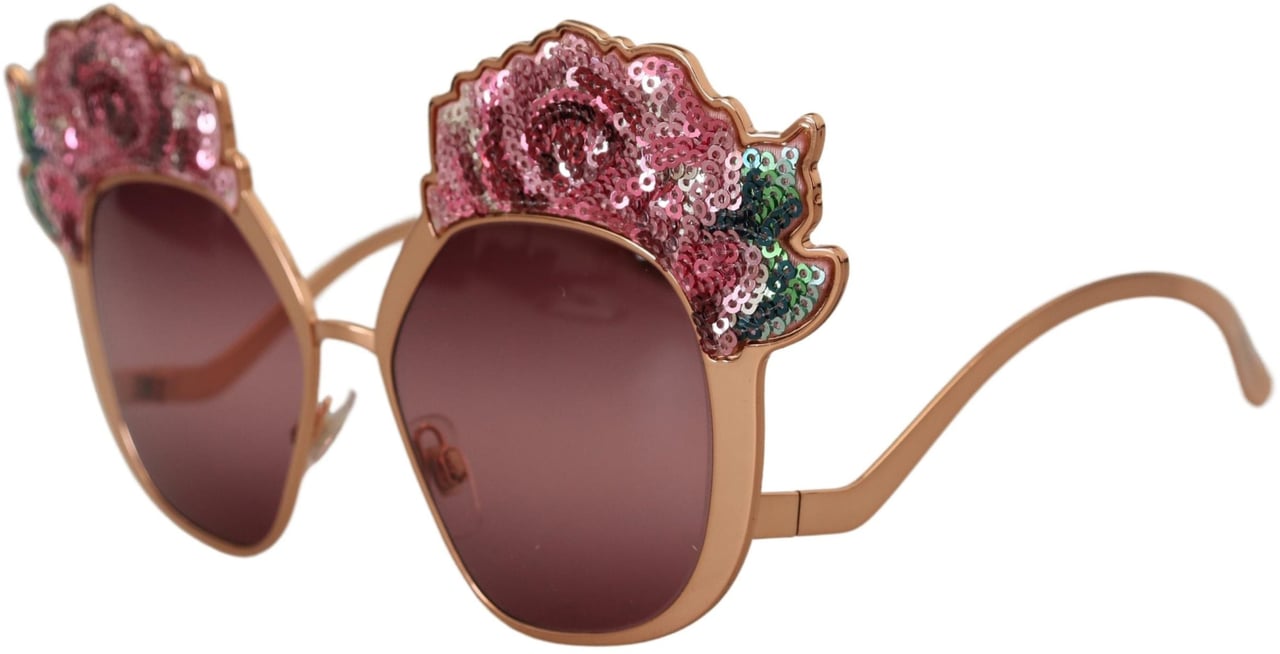 Dolce & Gabbana Pink Gold Rose Sequin Embroidery DG2202 Sunglasses Goud
