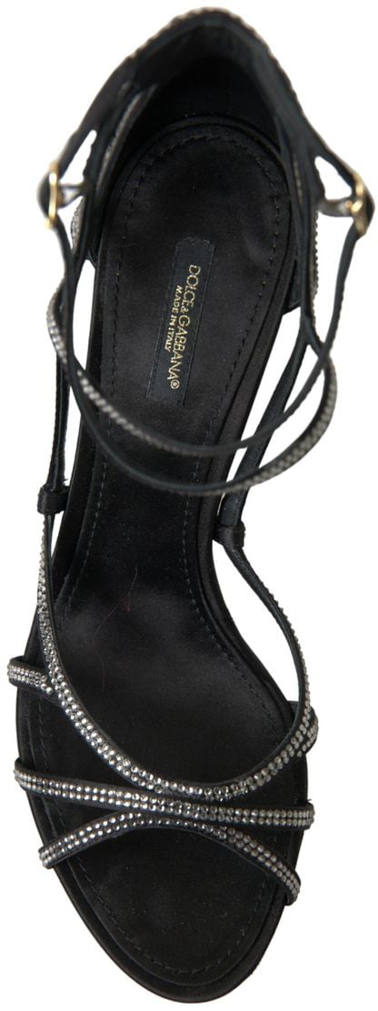 Dolce & Gabbana Rhinestone Stiletto Sandal Satin Shoes Zwart