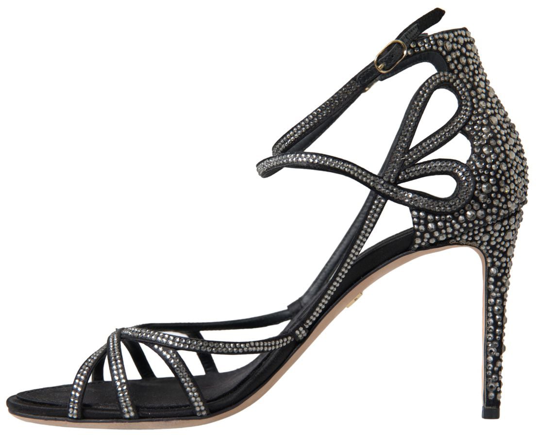 Dolce & Gabbana Rhinestone Stiletto Sandal Satin Shoes Zwart
