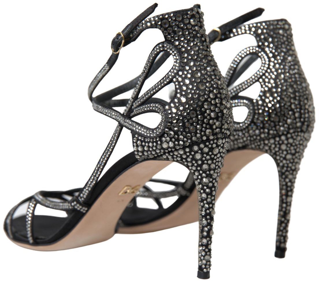 Dolce & Gabbana Rhinestone Stiletto Sandal Satin Shoes Zwart