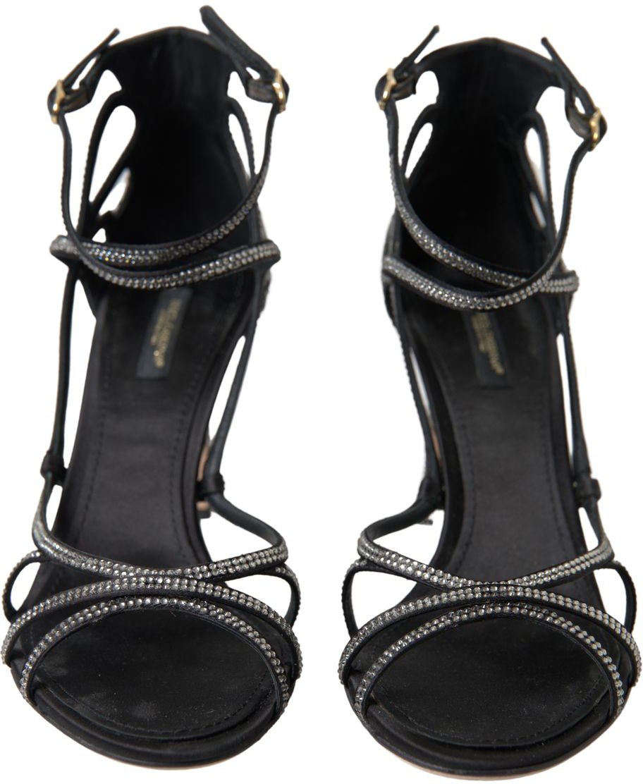 Dolce & Gabbana Rhinestone Stiletto Sandal Satin Shoes Zwart