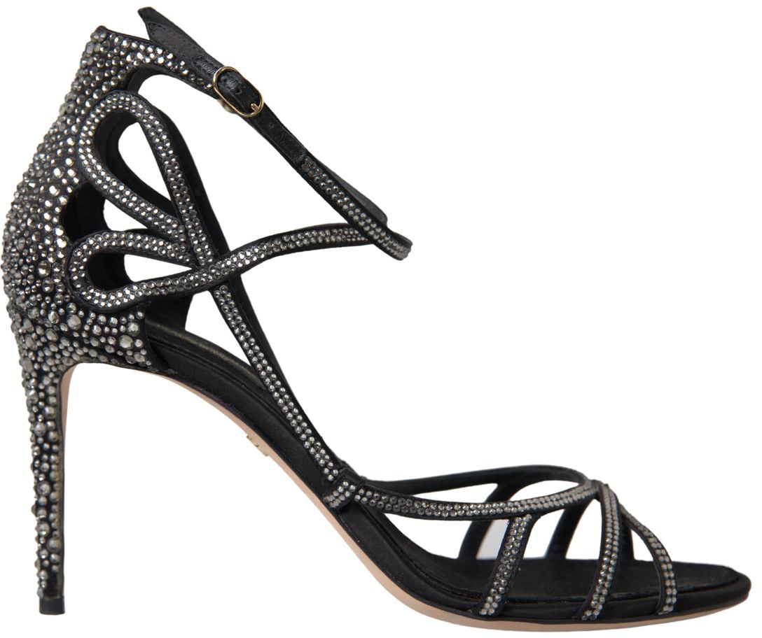 Dolce & Gabbana Rhinestone Stiletto Sandal Satin Shoes Zwart