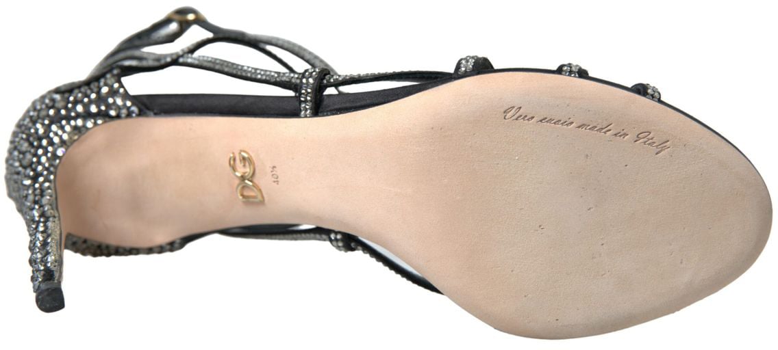 Dolce & Gabbana Rhinestone Stiletto Sandal Satin Shoes Zwart