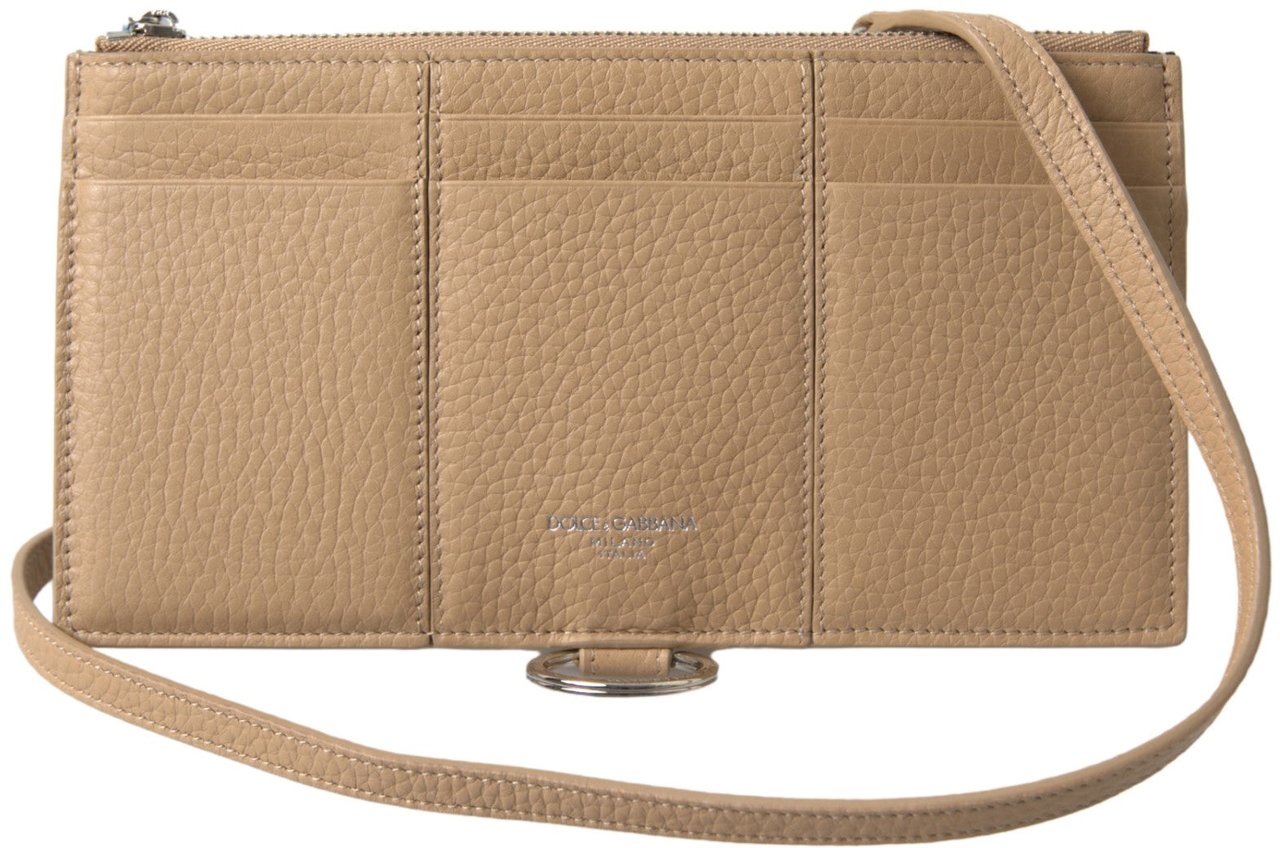 Dolce & Gabbana Beige Leather Shoulder Cardholder Shoulder Strap Wallet Beige