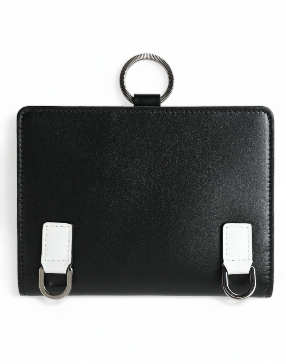 Dolce & Gabbana Black Leather Crystal Embellished Card Holder Wallet Zwart