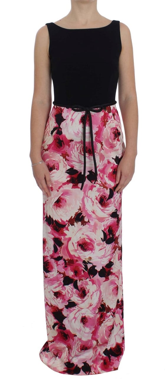 Dolce & Gabbana Pink Floral Print Long Maxi Sheath Dress Divers
