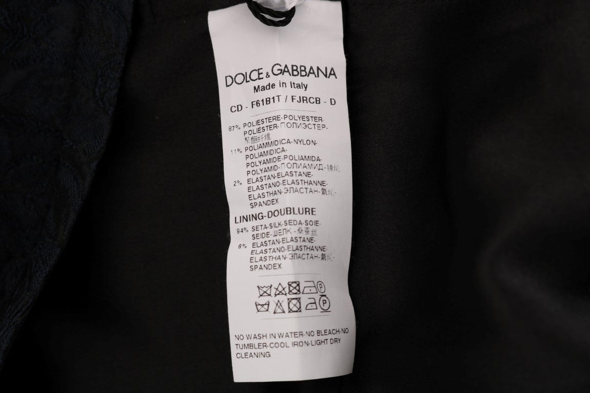 Dolce & Gabbana Black Blue Flare Mini Dress Zwart