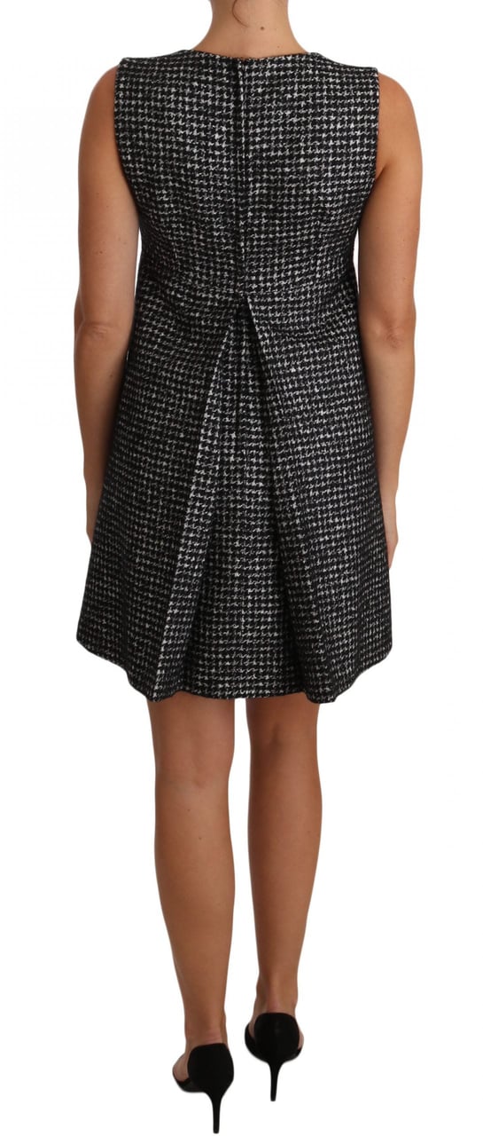 Dolce & Gabbana Gray Houndstooth Floral Appliqué Shift Mini Dress Grijs