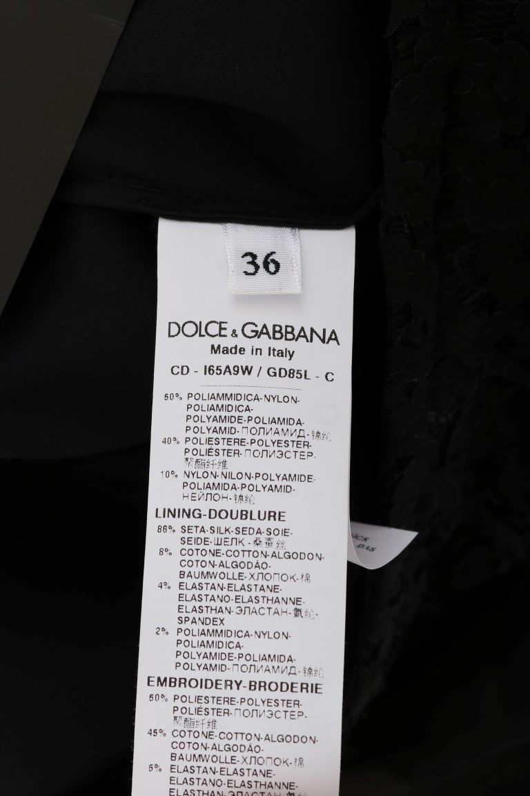 Dolce & Gabbana Black Lace Red Heart Shift Dress Zwart