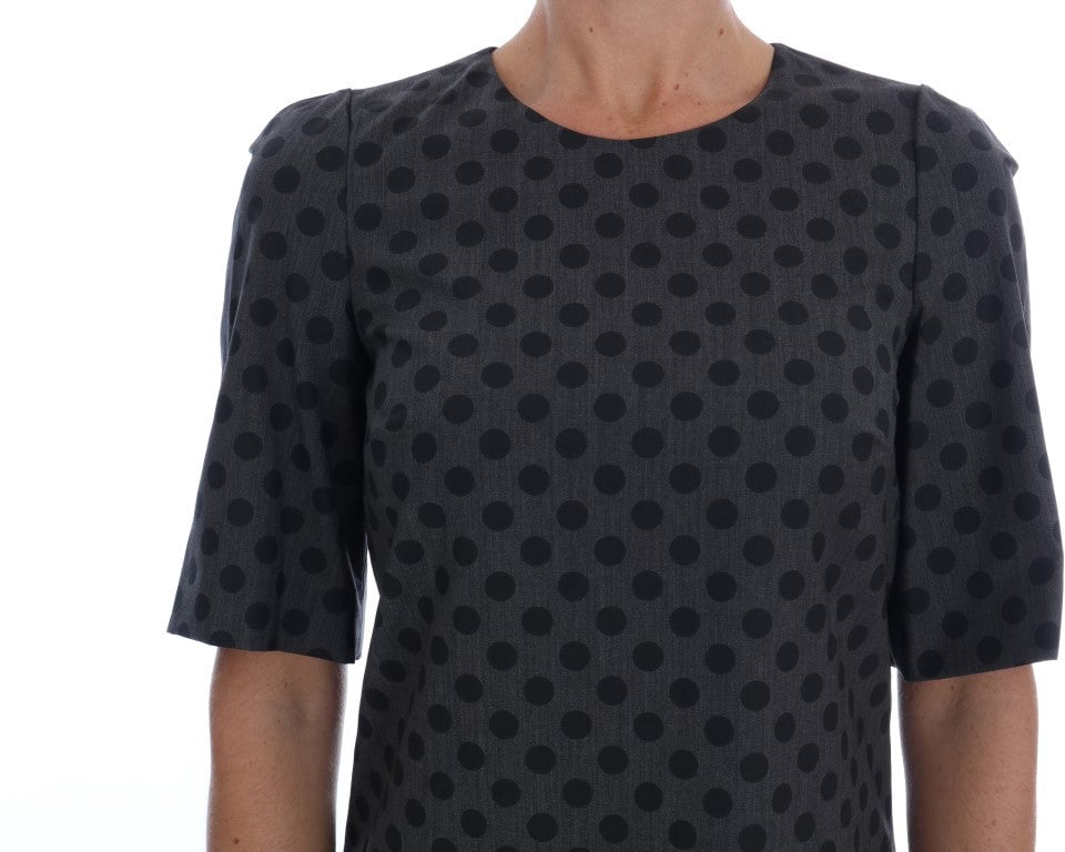 Dolce & Gabbana Gray Polka Dotted Wool Stretch Dress Grijs
