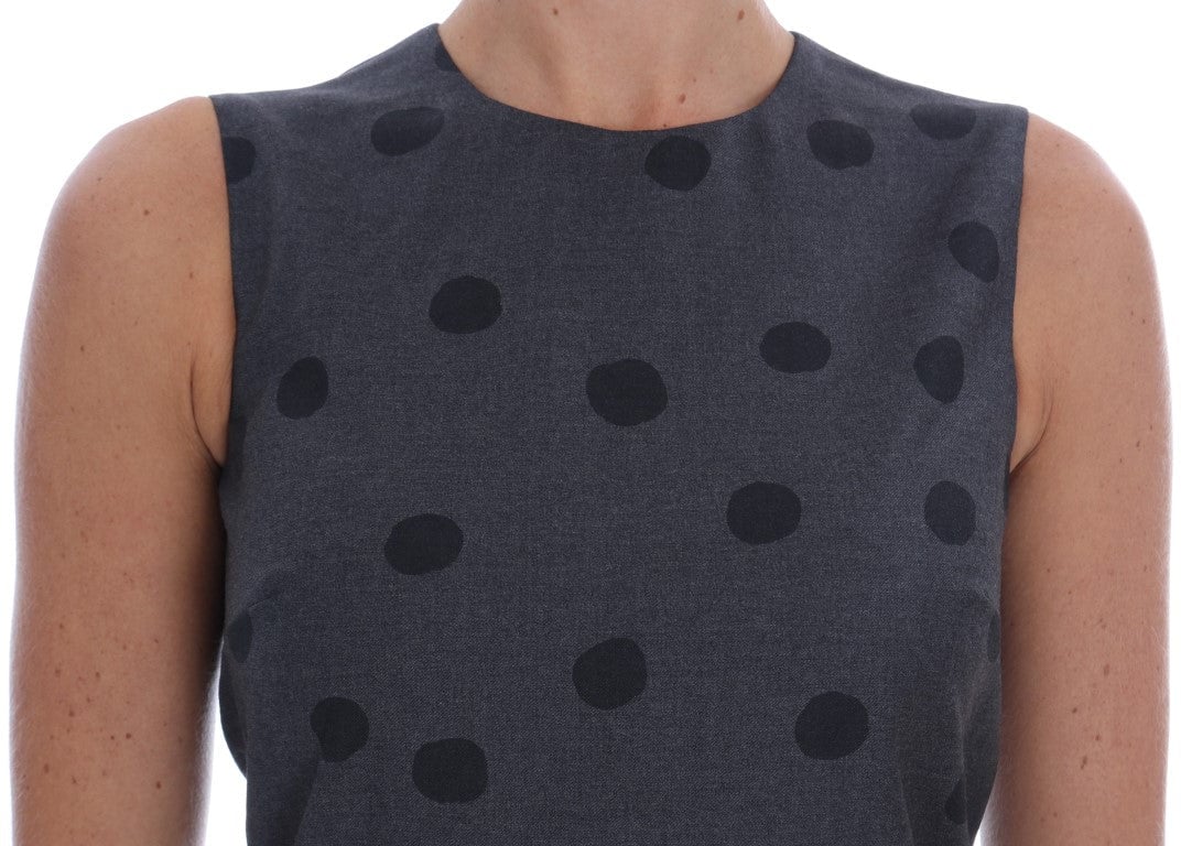 Dolce & Gabbana Gray Polka Dotted Sheath Wool Dress Grijs