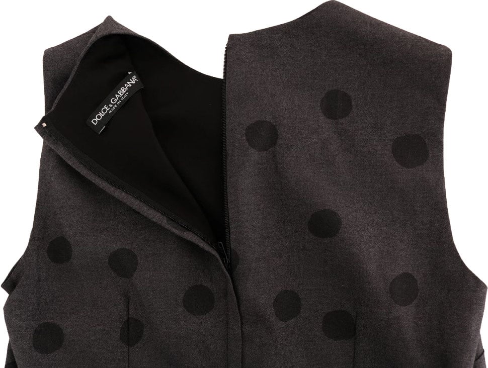 Dolce & Gabbana Gray Polka Dotted Sheath Wool Dress Grijs